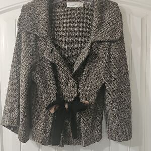 Chic Black and Gray Tweed Sweater Jacket
